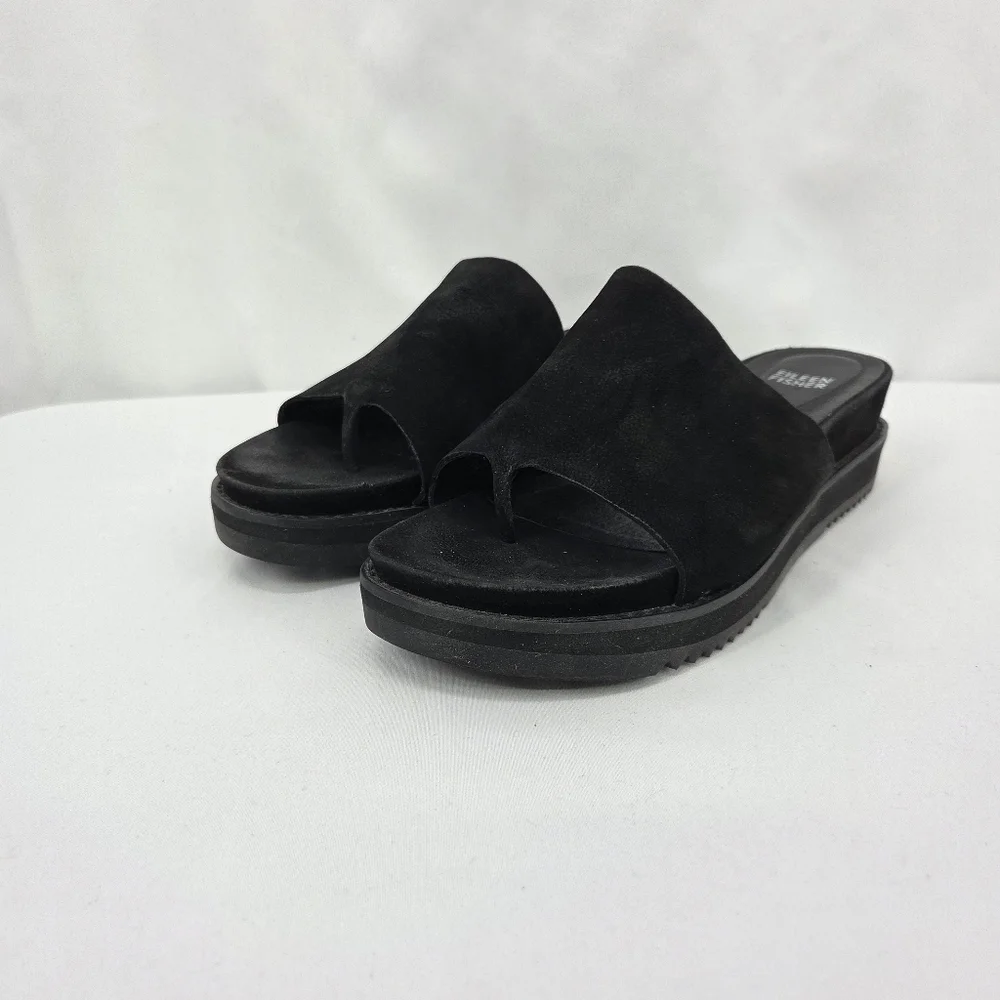 Eileen Fisher Touch Tumbled Nubuck Leather Flatform Sandal sz 9